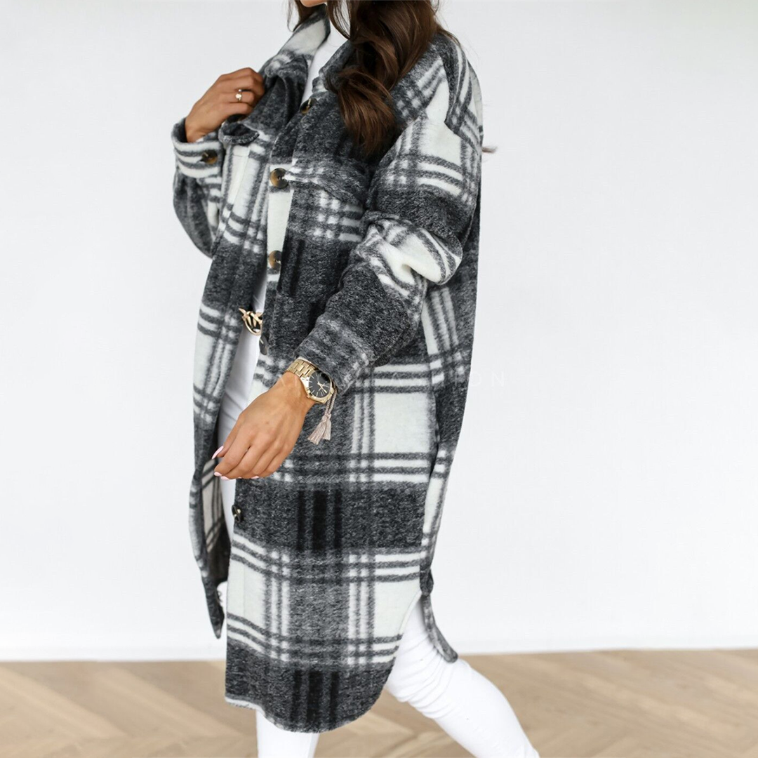 AOIFE - Lightweight Checked Long Coat for Women, Perfect for Summer