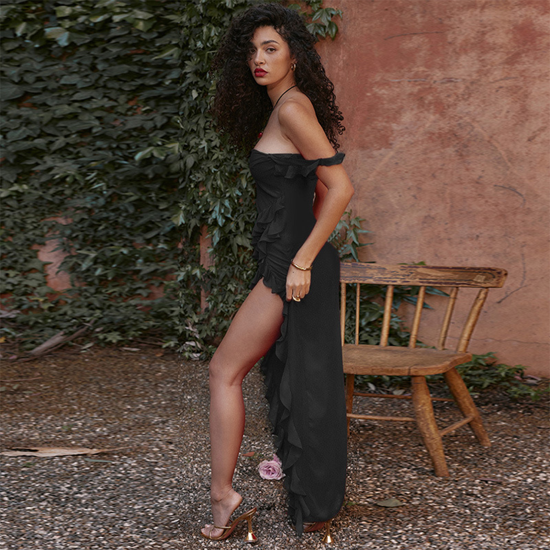ROMINA - Airy Ruffled Maxi Dress with Split for Summer