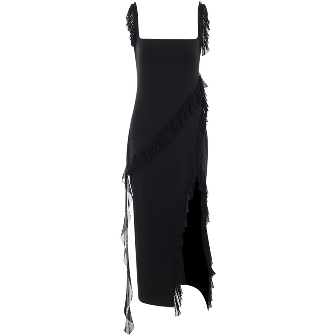 ROMINA - Airy Ruffled Maxi Dress with Split for Summer