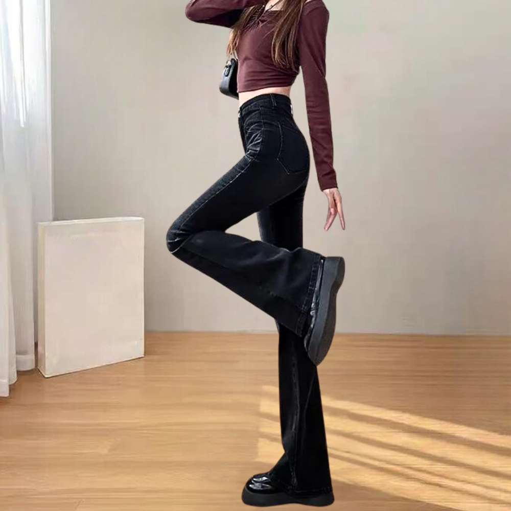 AIJA - Black Wide-Leg Summer Trousers for Women