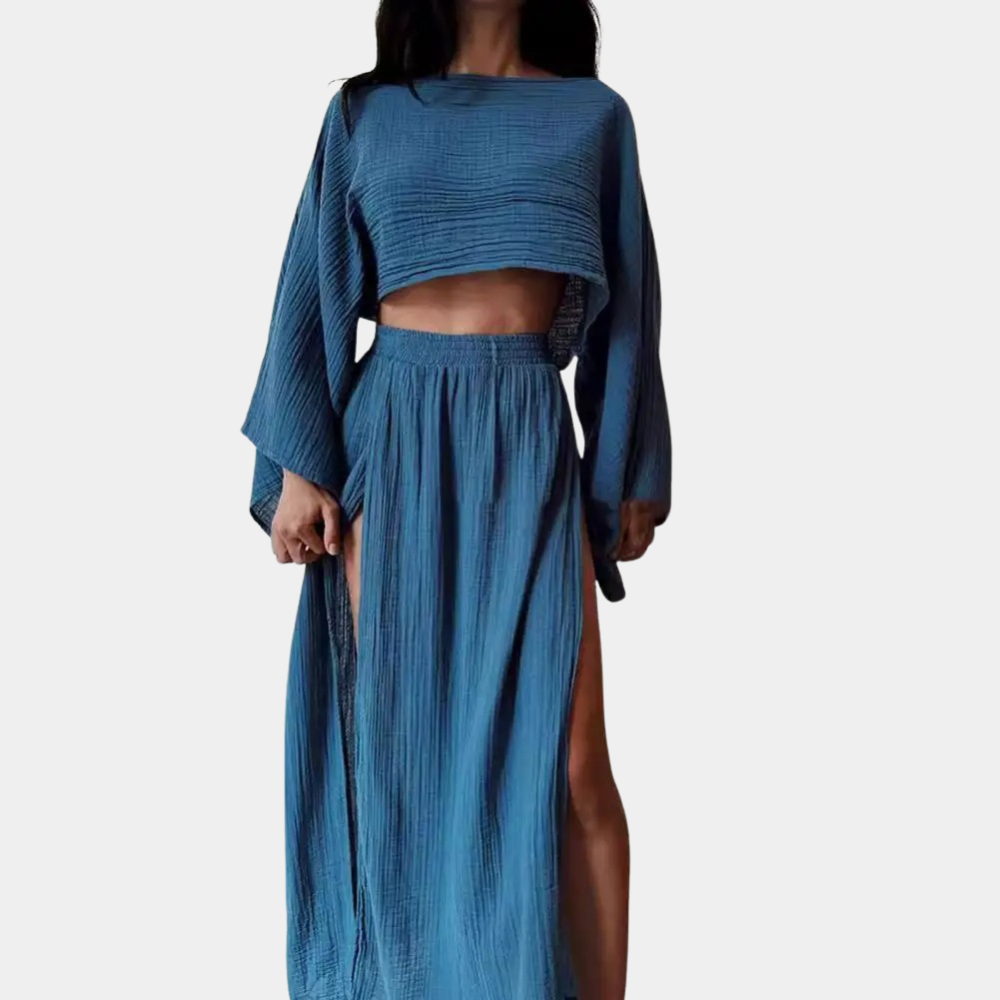 Alodia - Two-Piece Casual Women's Set with High Split for Summer