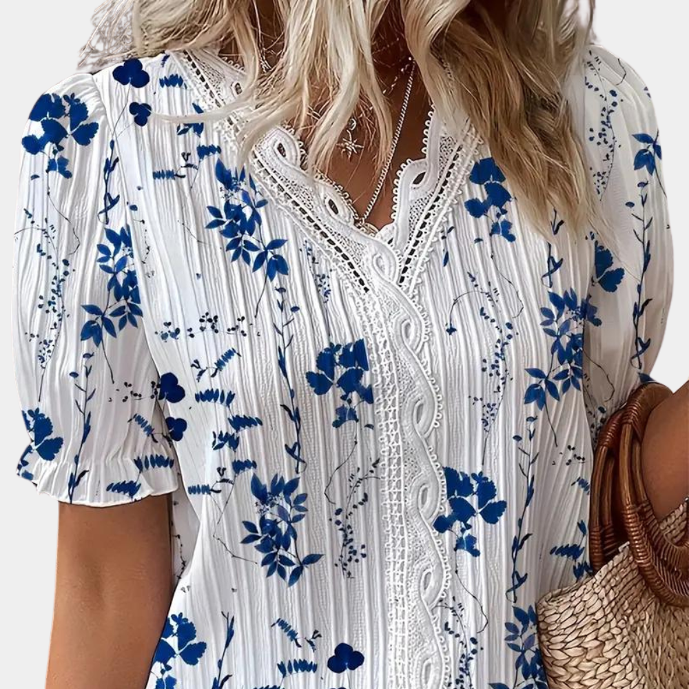 Zuzanna - Light floral ladies' blouse with lace trim for summer