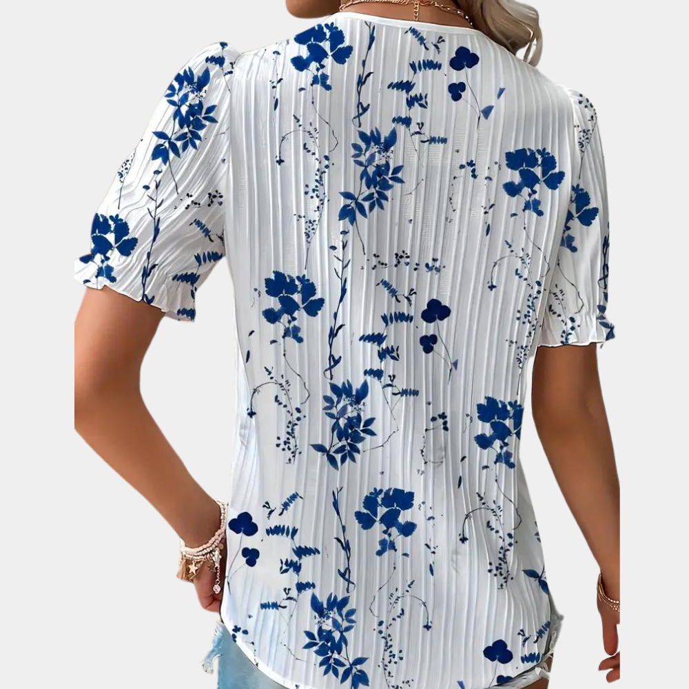Zuzanna - Light floral ladies' blouse with lace trim for summer