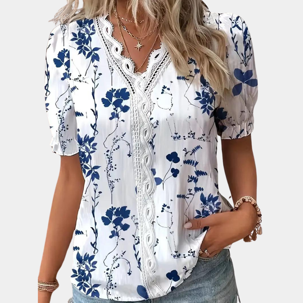 Zuzanna - Light floral ladies' blouse with lace trim for summer