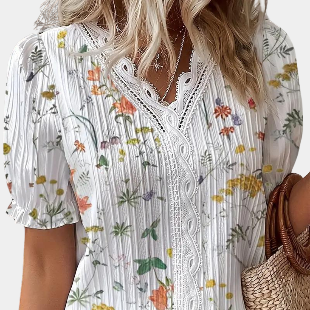 Zuzanna - Light floral ladies' blouse with lace trim for summer