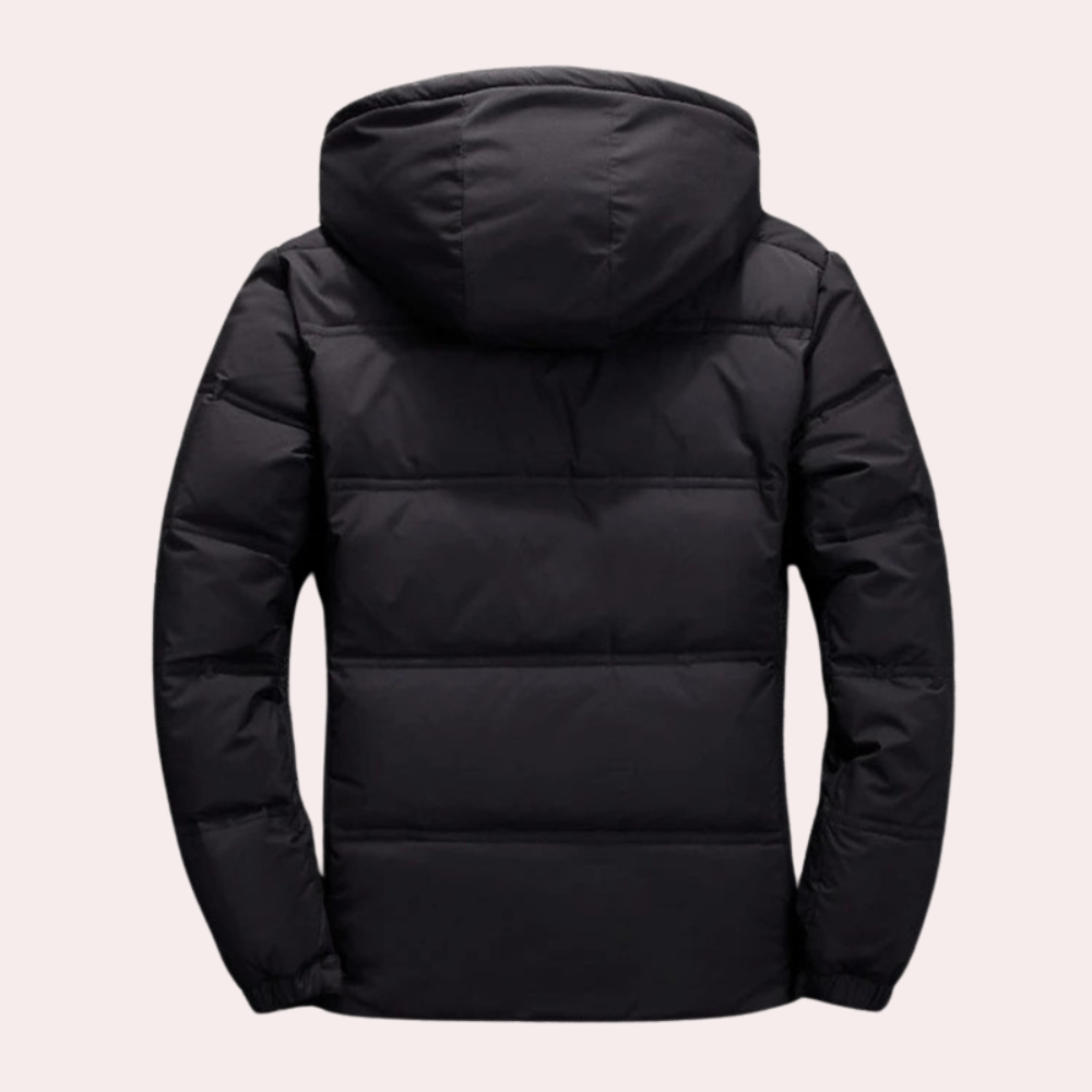 Warm men's coat with hood