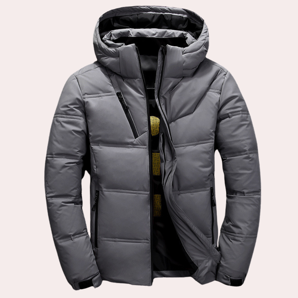 Warm men's coat with hood