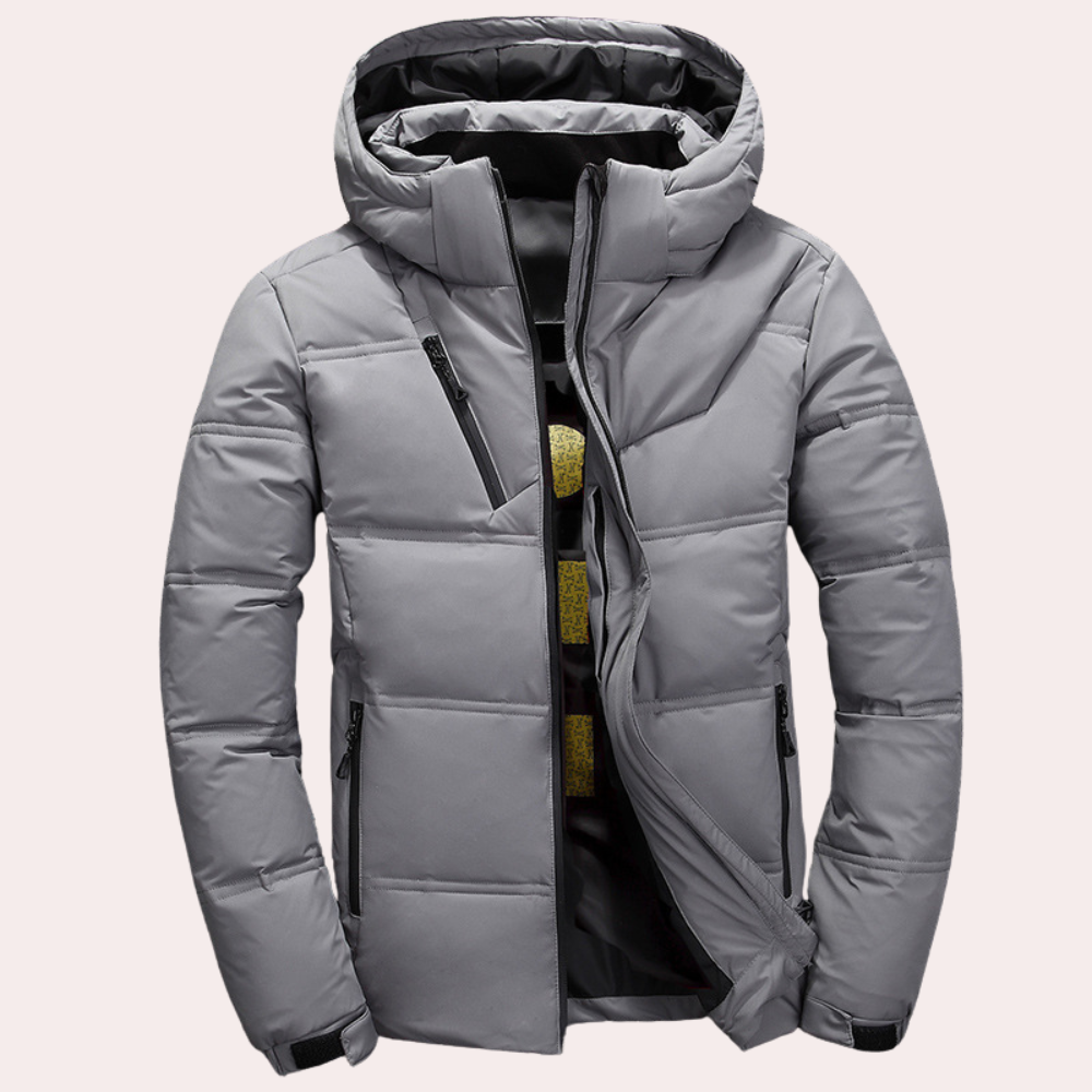 Warm men's coat with hood