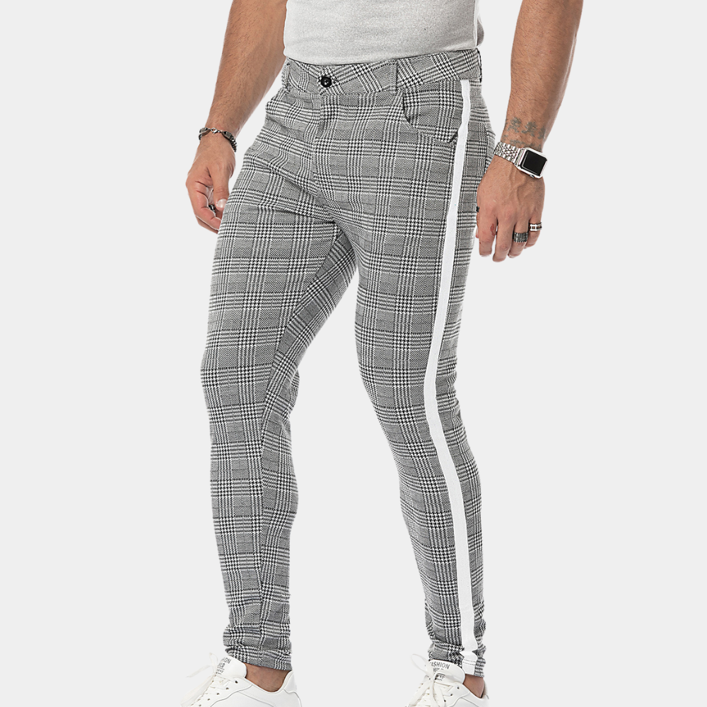 Anton - Retro Men's Skinny-Fit Checked Summer Trousers