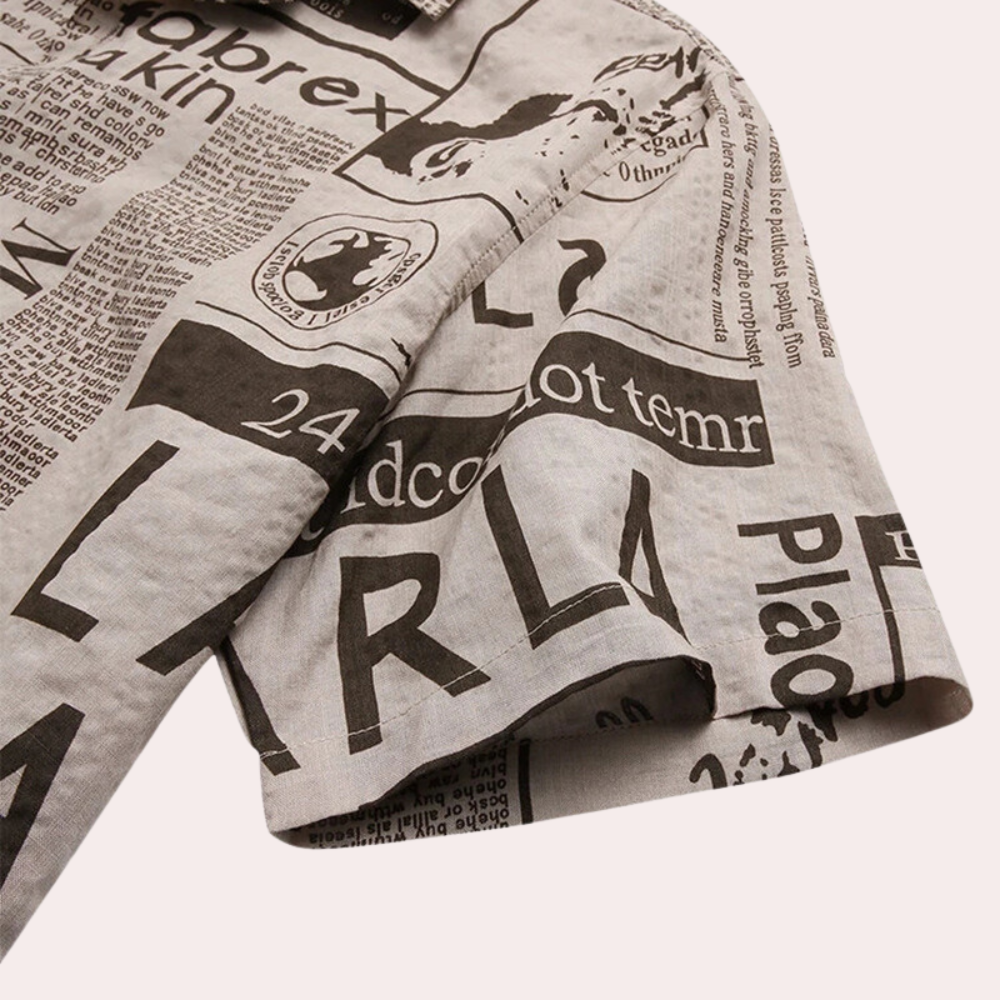 Bartosz - Modern men's shirt with newspaper print for summer