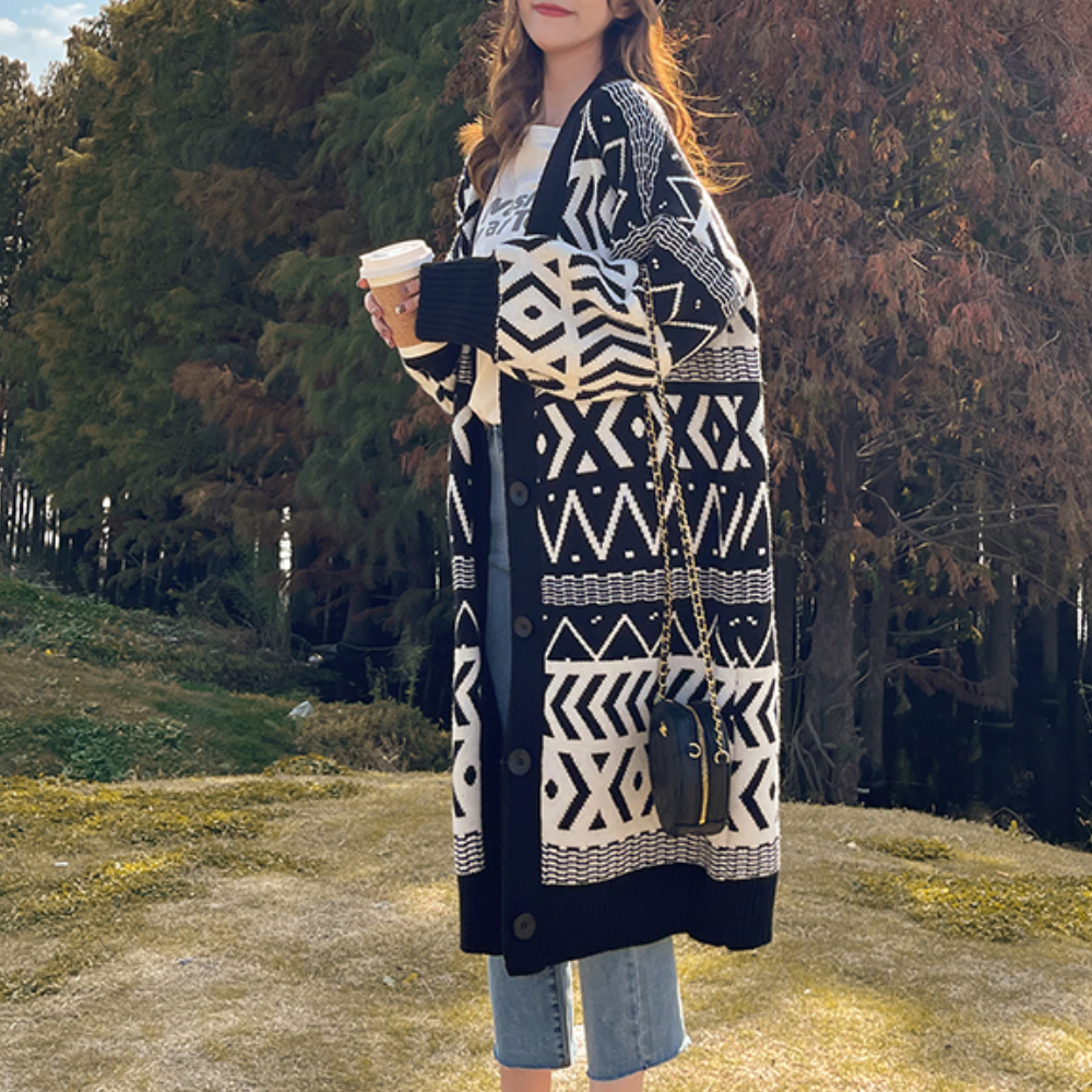 Wilhelmine - Geometric Long Coat - Timeless Elegance for Women - Spring/Summer Style