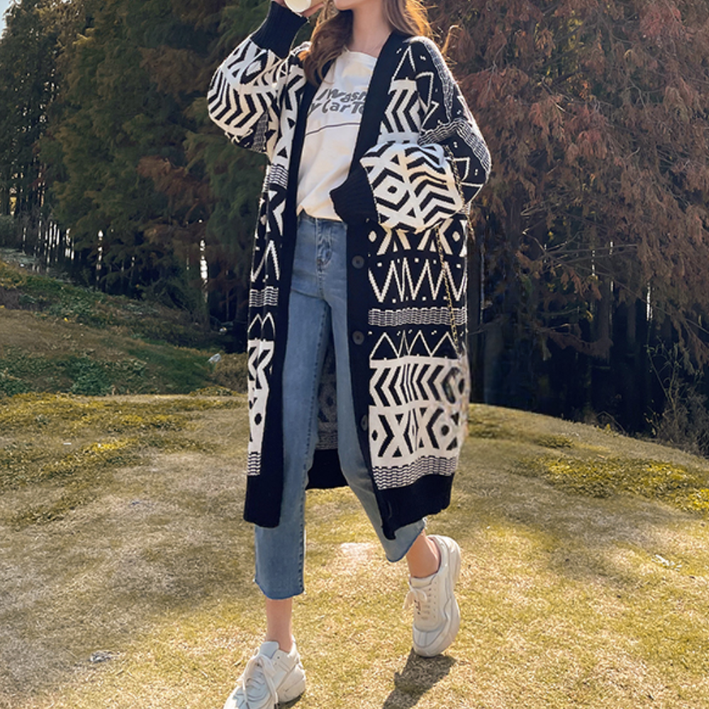 Wilhelmine - Geometric Long Coat - Timeless Elegance for Women - Spring/Summer Style