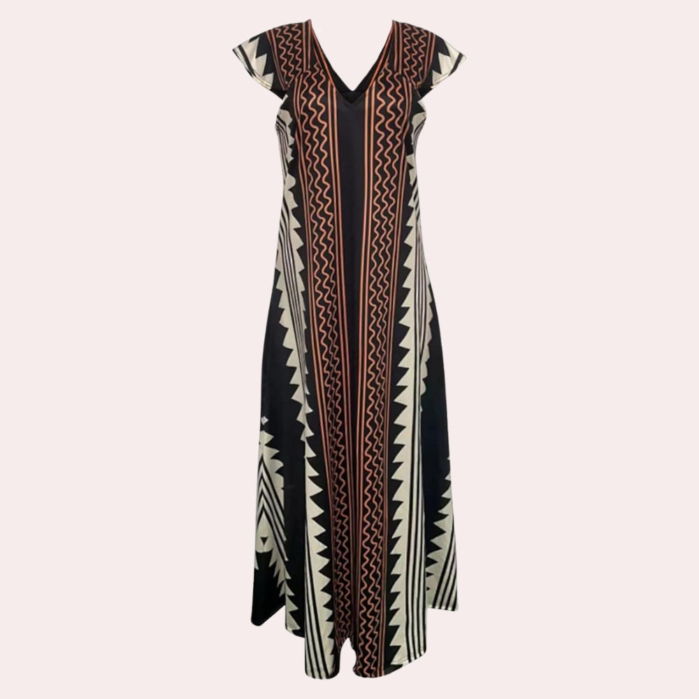 Adelina - Summer Bohemian Maxi Dress with Geometric Pattern