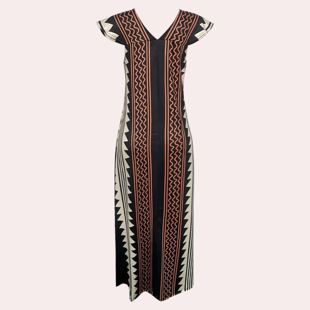 Adelina - Summer Bohemian Maxi Dress with Geometric Pattern