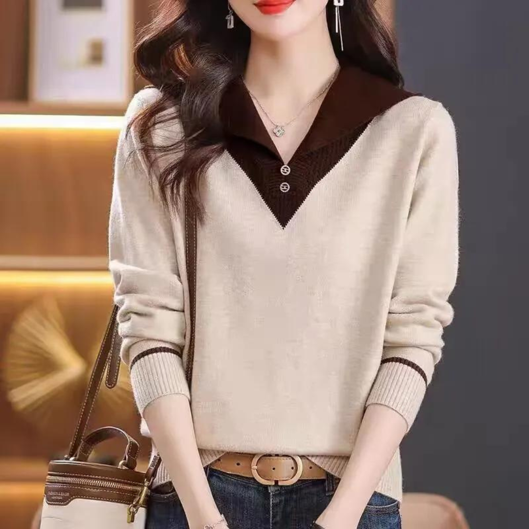 Ciri - Trendy Summer Women's Sweater with V-Neck and Patchwork Details
