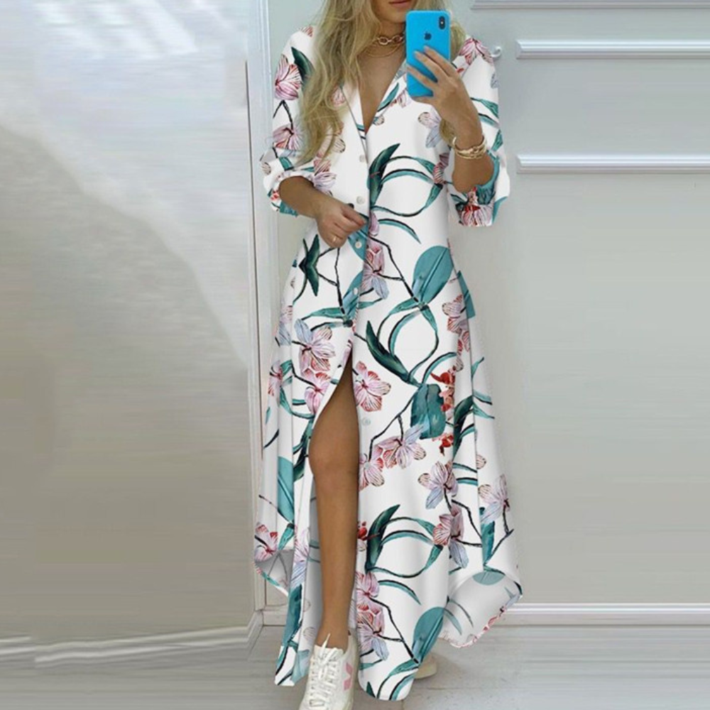 Antonia - Luxe Summer Dress with Artistic Newspaper Print