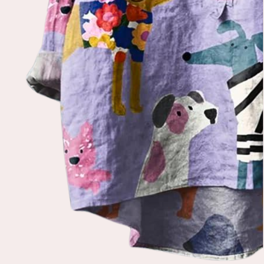 Brynja - Summer Shirt with Playful Dog Print for Women
