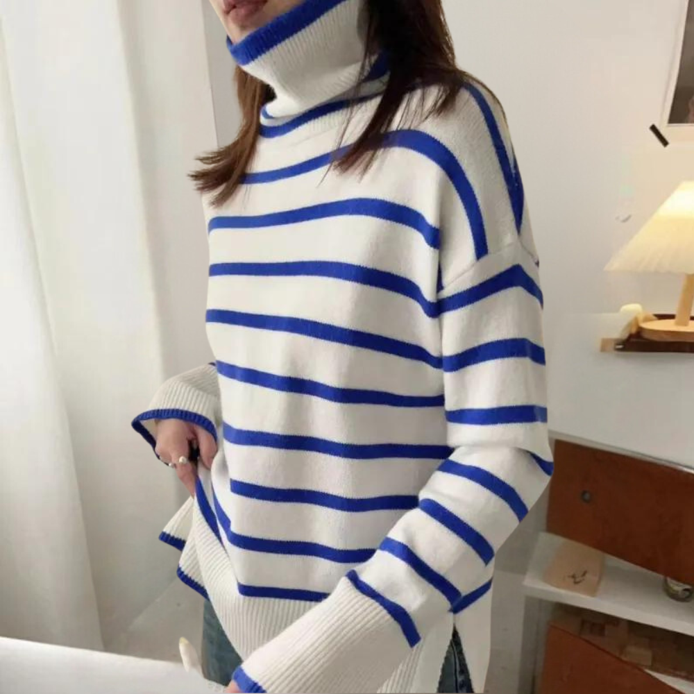 Clarice - Trendy Striped Roll Neck Jumper for Women, Perfect for Spring and Summer
