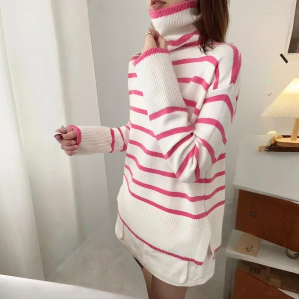 Clarice - Trendy Striped Roll Neck Jumper for Women, Perfect for Spring and Summer