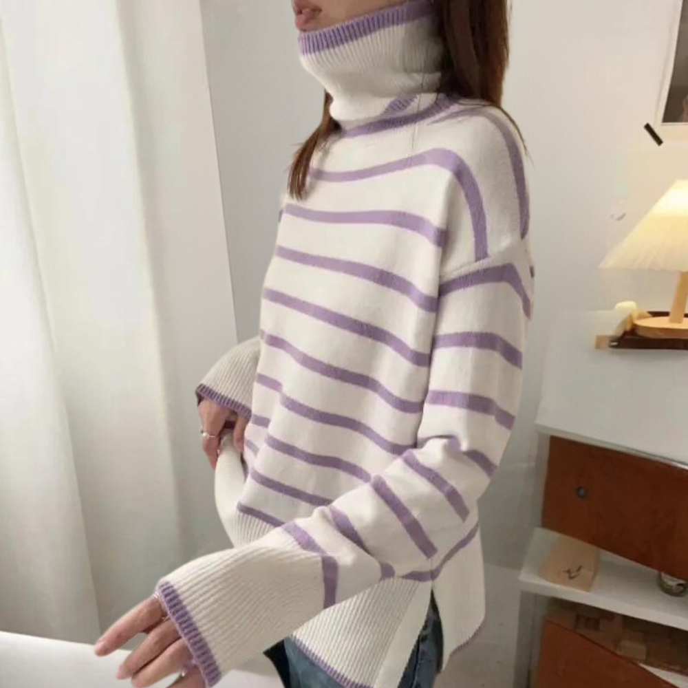 Clarice - Trendy Striped Roll Neck Jumper for Women, Perfect for Spring and Summer