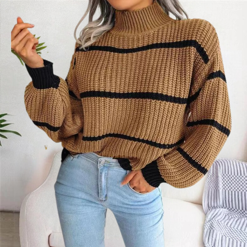 Celine - Fashionable women's soft summer jumper with high neck