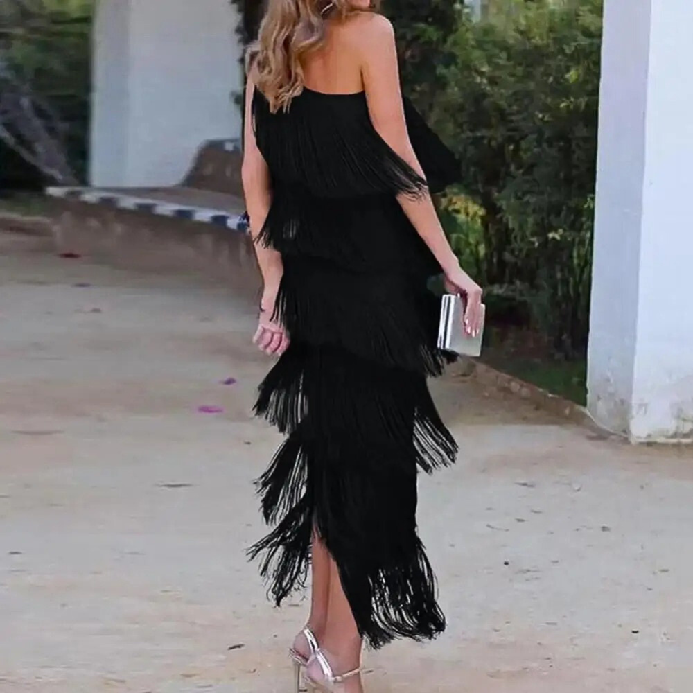 Carol - Fashionable One-Shoulder Summer Dress with Fringes