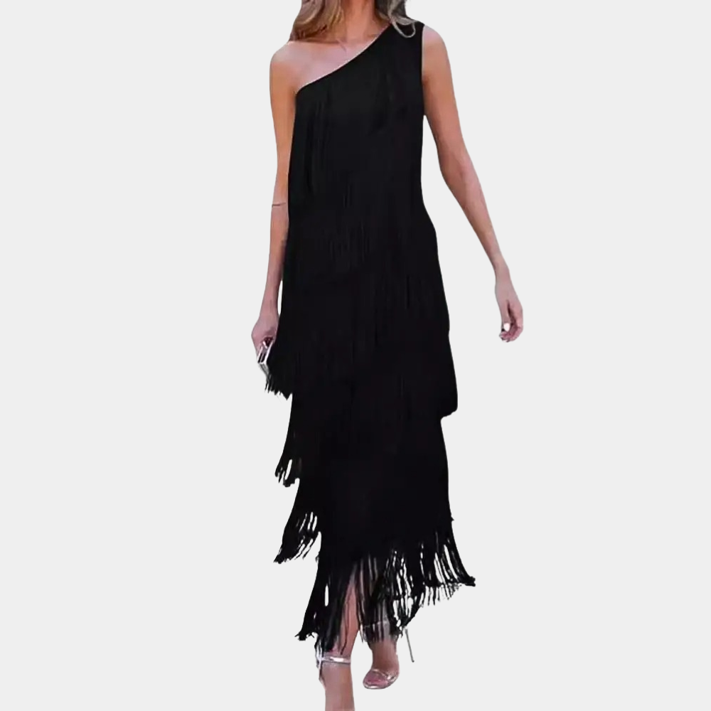 Carol - Fashionable One-Shoulder Summer Dress with Fringes