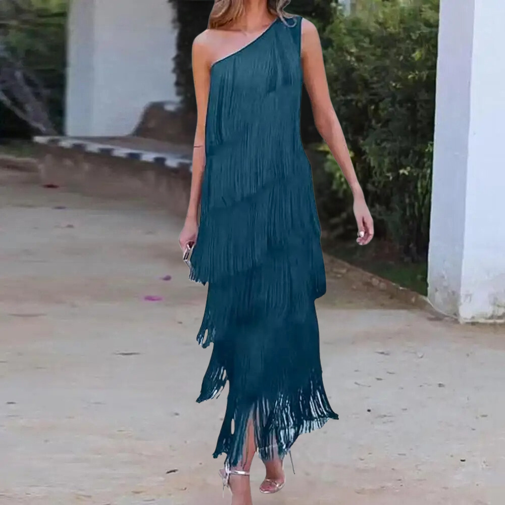 Carol - Fashionable One-Shoulder Summer Dress with Fringes