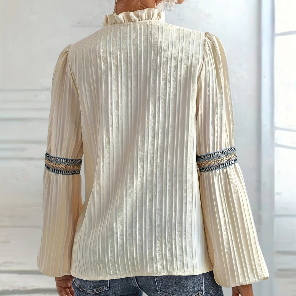 Teodora - Luxe Ladies V-Neck Summer Blouse with Ruffles