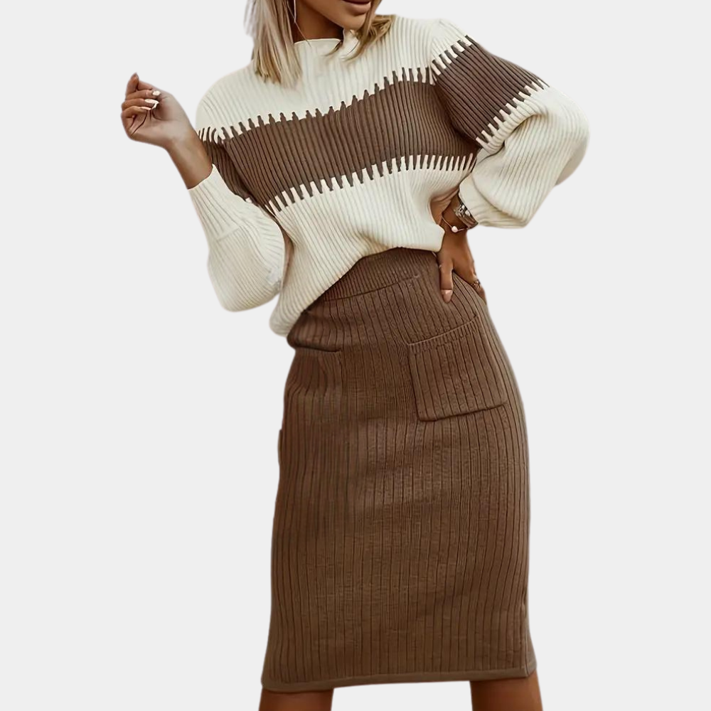 Celia - Elegant 2-Piece Knitted Summer Set for Women with Ribbed Texture