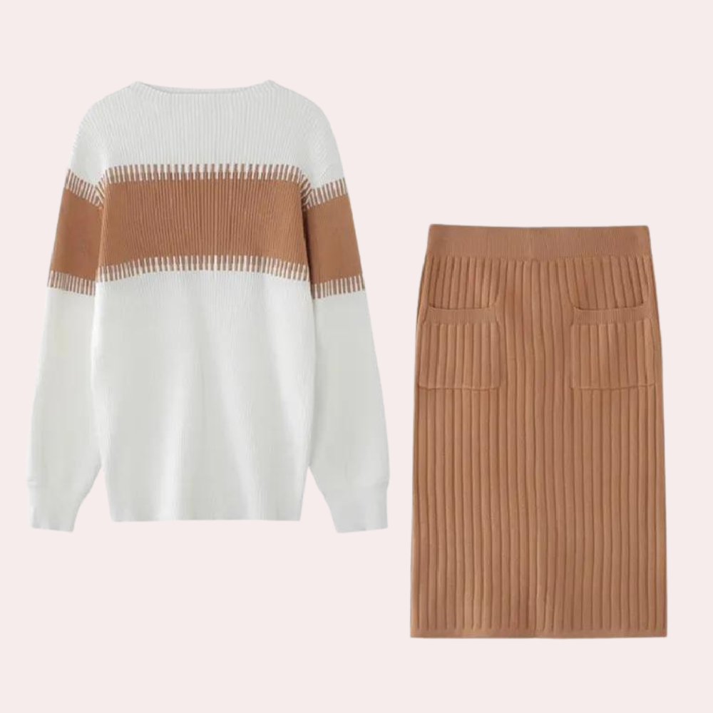 Celia - Elegant 2-Piece Knitted Summer Set for Women with Ribbed Texture
