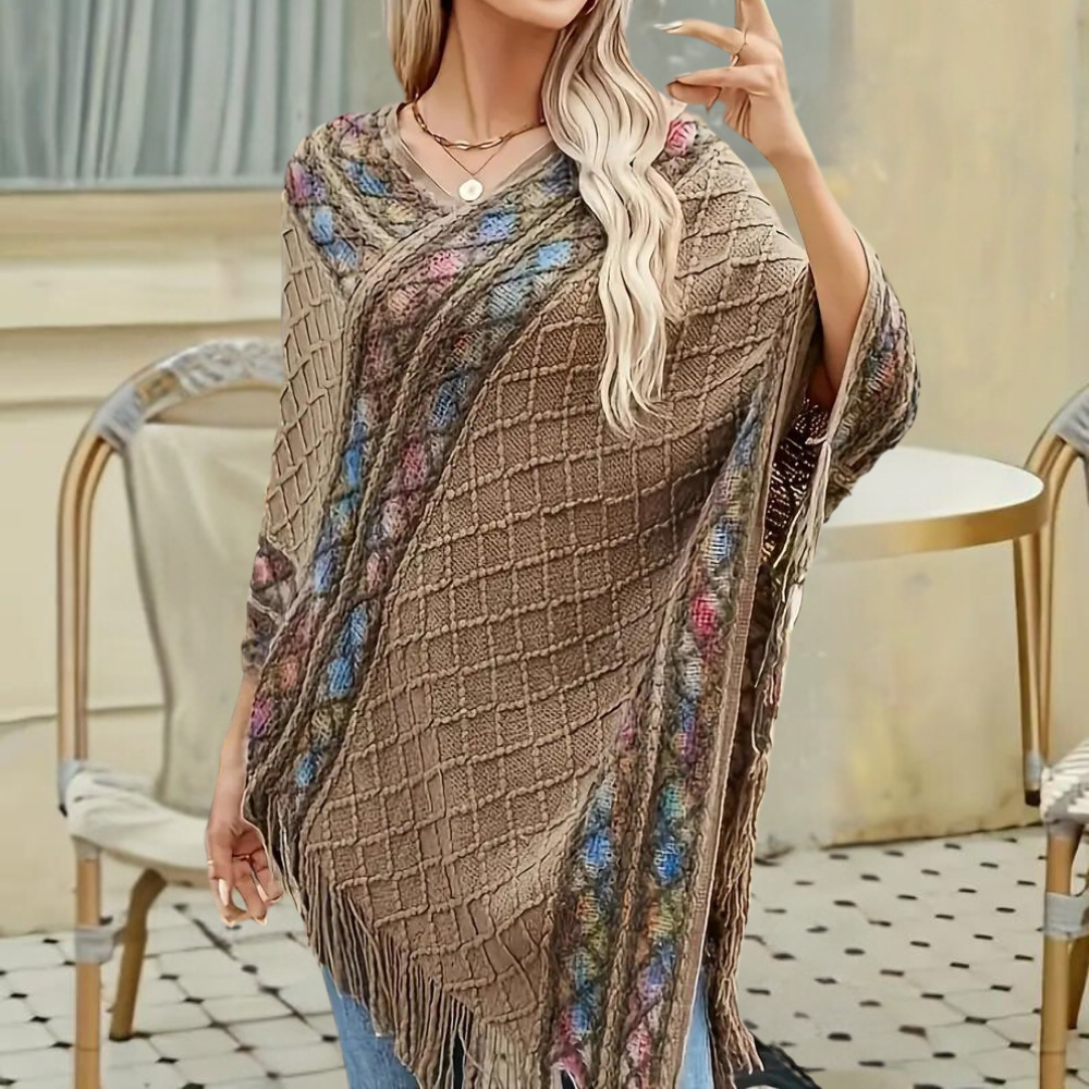 ZOI - Boho Poncho for ladies with trendy V-neck, perfect for summer