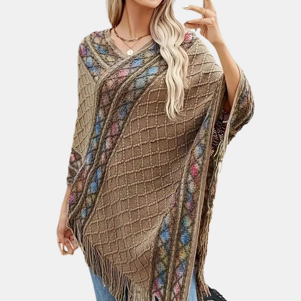 ZOI - Boho Poncho for ladies with trendy V-neck, perfect for summer