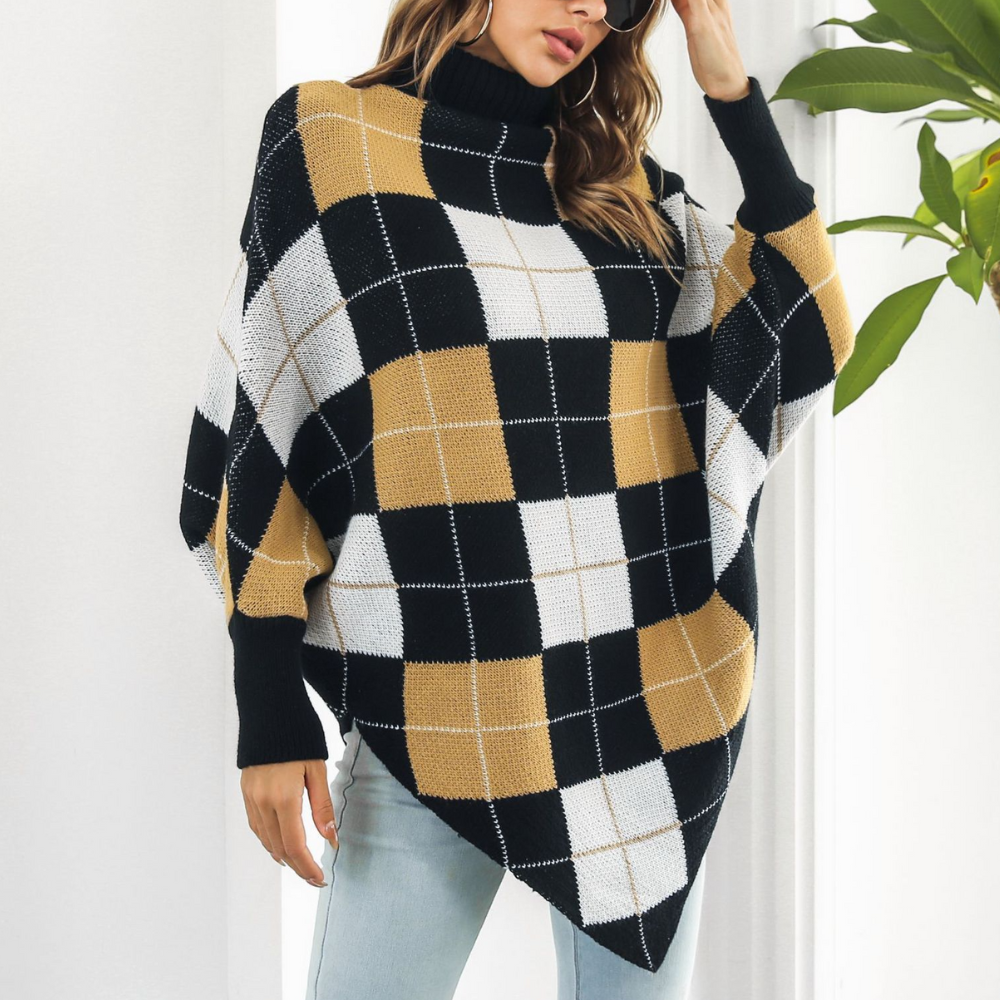 Aikaterini - Ladies' Summer Sweater with Stylish Check Pattern
