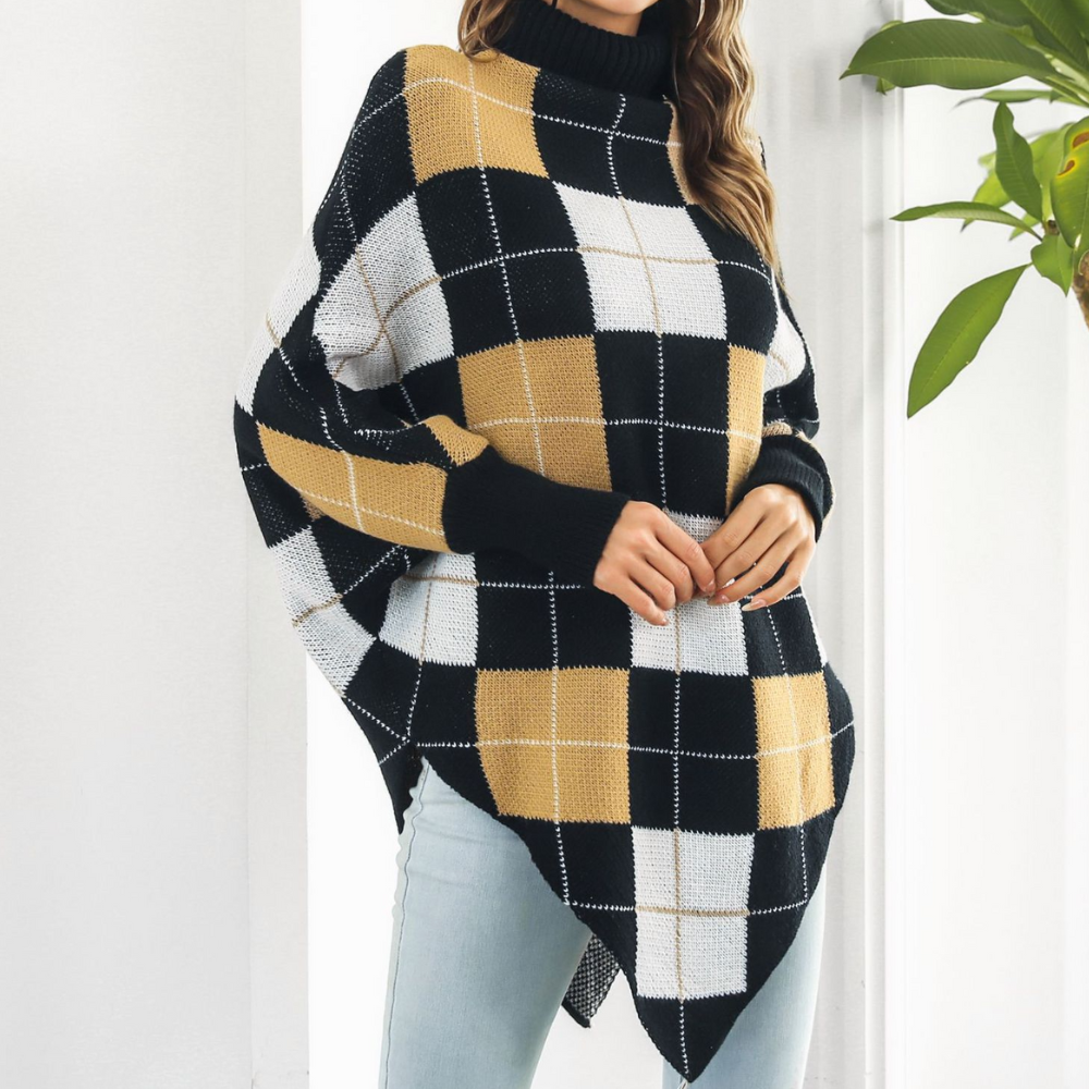 Aikaterini - Ladies' Summer Sweater with Stylish Check Pattern