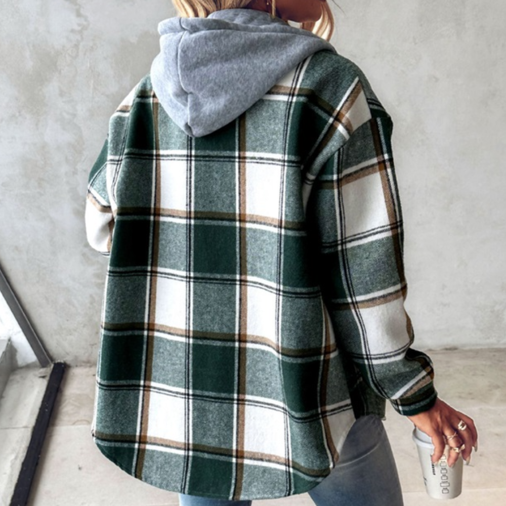 Zelina - Lightweight Checked Coat with Hood for Women, Perfect for Spring and Summer