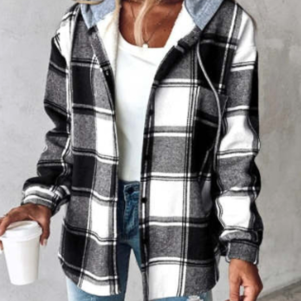 Zelina - Lightweight Checked Coat with Hood for Women, Perfect for Spring and Summer