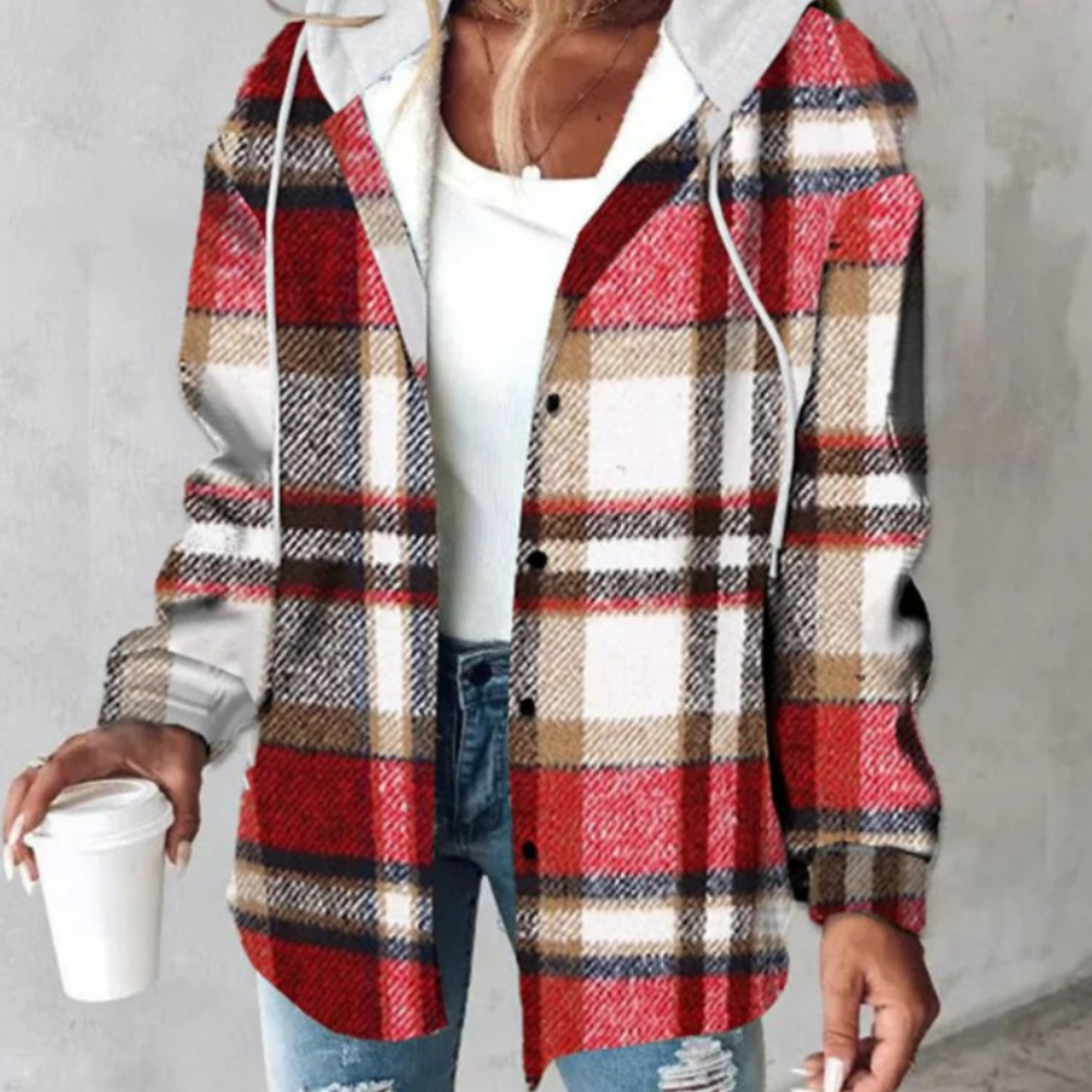 Zelina - Lightweight Checked Coat with Hood for Women, Perfect for Spring and Summer