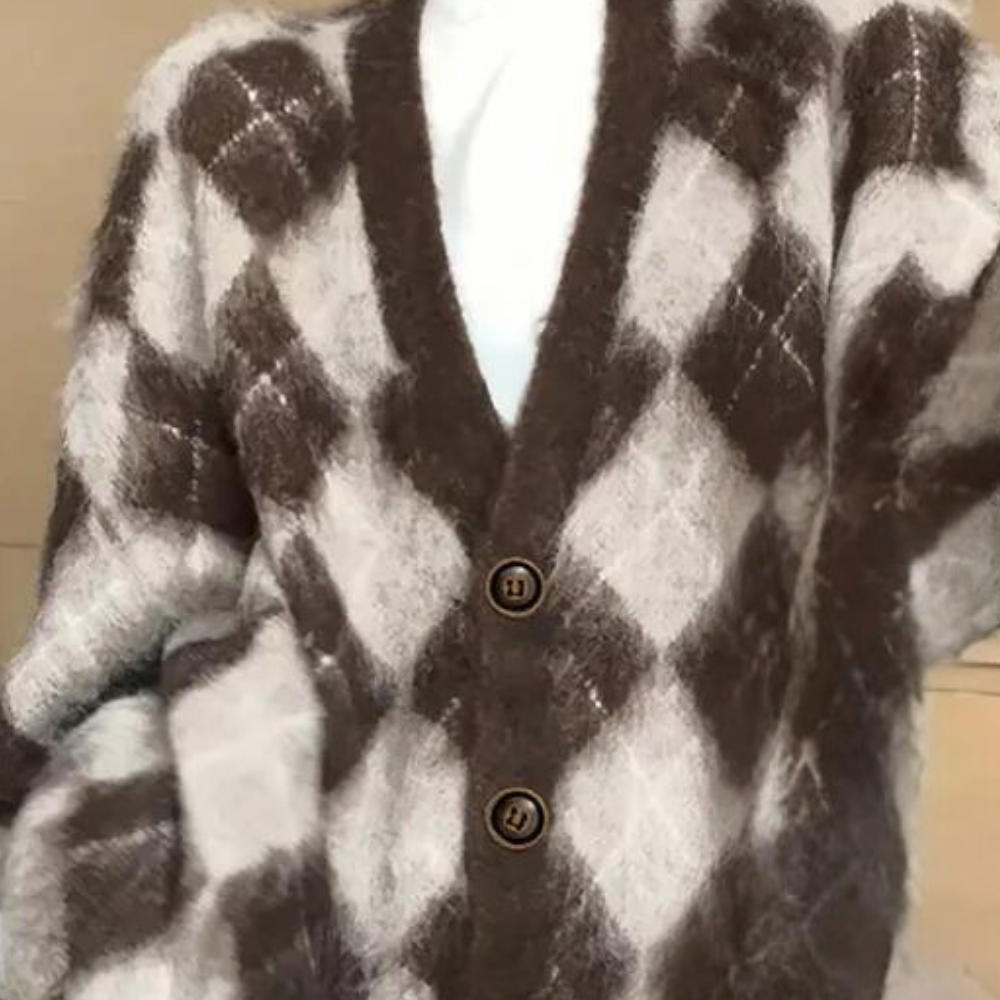 CLARIMONE - Elegant Checked Ladies' Cardigan for Summer