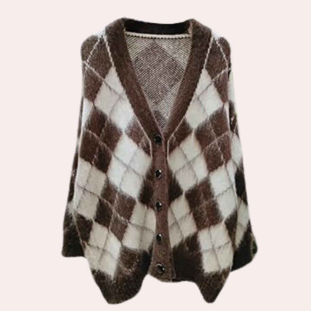 CLARIMONE - Elegant Checked Ladies' Cardigan for Summer