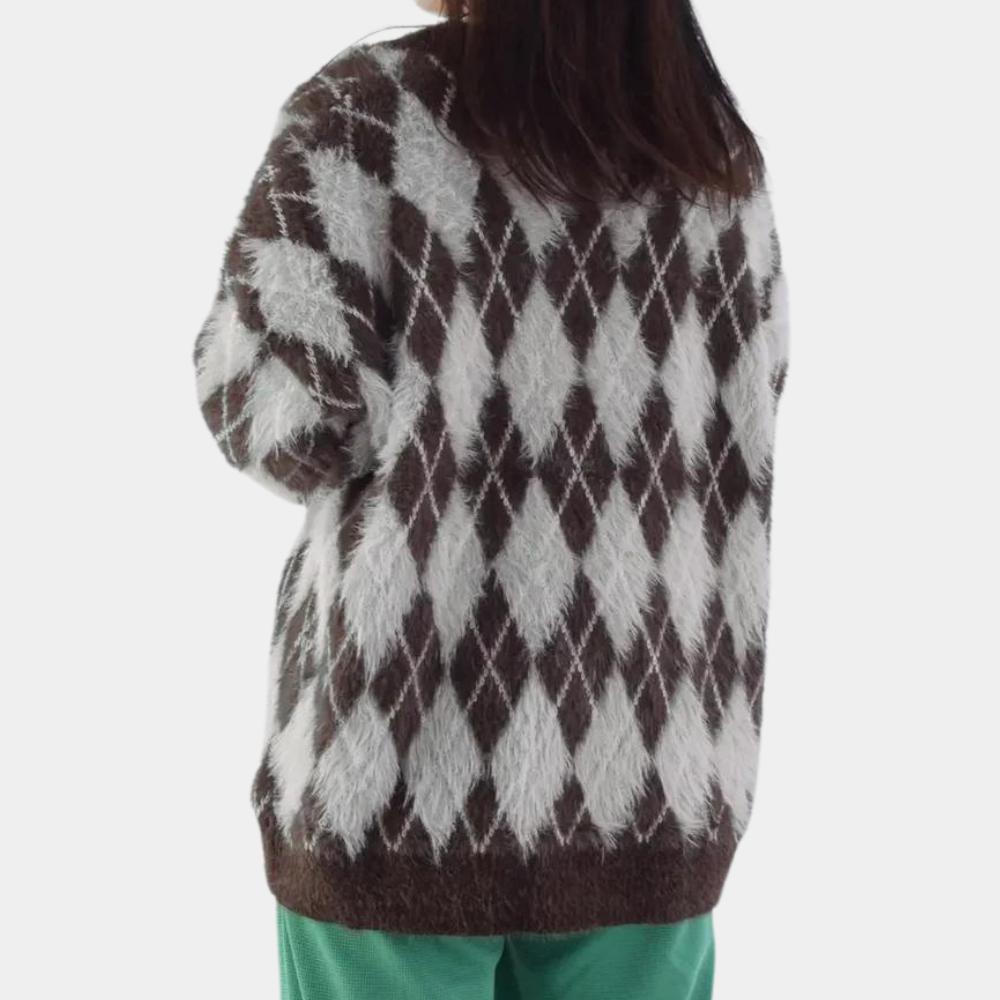 CLARIMONE - Elegant Checked Ladies' Cardigan for Summer