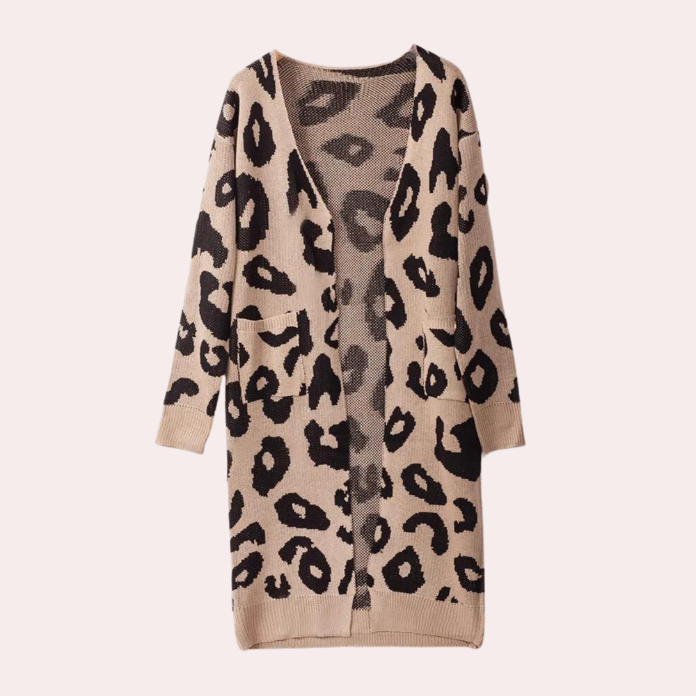 CLOTHILDE - Stylish Long Women's Cardigan with Leopard Print for Summer Evenings