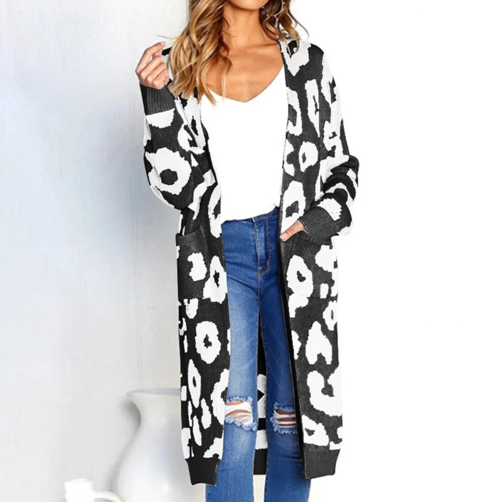 CLOTHILDE - Stylish Long Women's Cardigan with Leopard Print for Summer Evenings