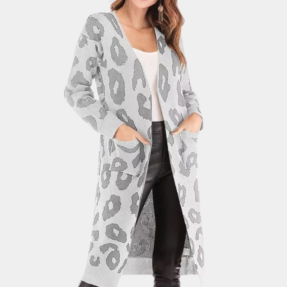 CLOTHILDE - Stylish Long Women's Cardigan with Leopard Print for Summer Evenings