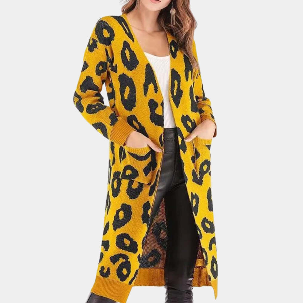 CLOTHILDE - Stylish Long Women's Cardigan with Leopard Print for Summer Evenings