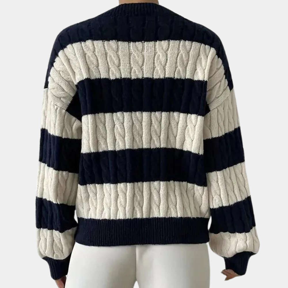 Yamina - Ladies Elegant V-Neck Striped Summer Jumper