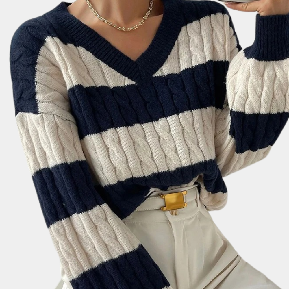 Yamina - Ladies Elegant V-Neck Striped Summer Jumper