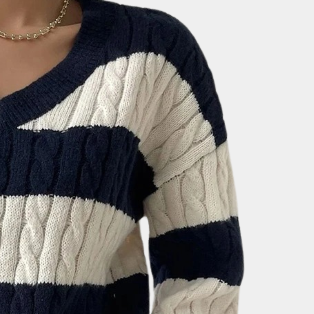 Yamina - Ladies Elegant V-Neck Striped Summer Jumper