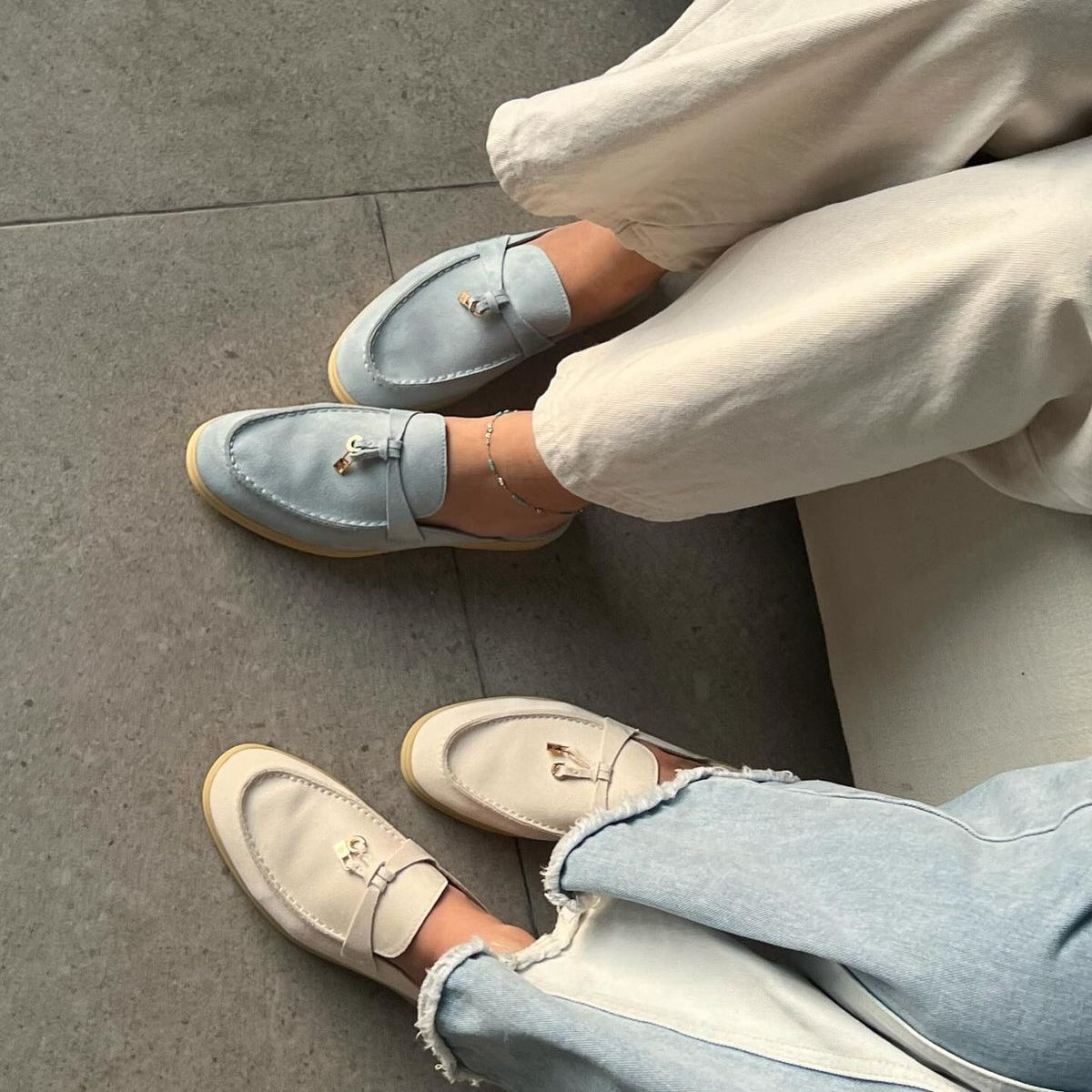 Beige Suede Loafers for Women