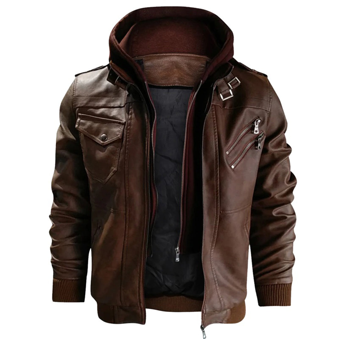Jacob - Leather Summer Jacket with Hood for Men